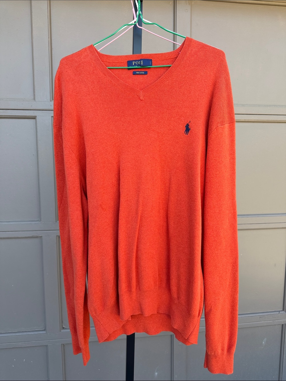 Polo by Ralph Lauren Orange V-Neck Sweater with Navy Pony
